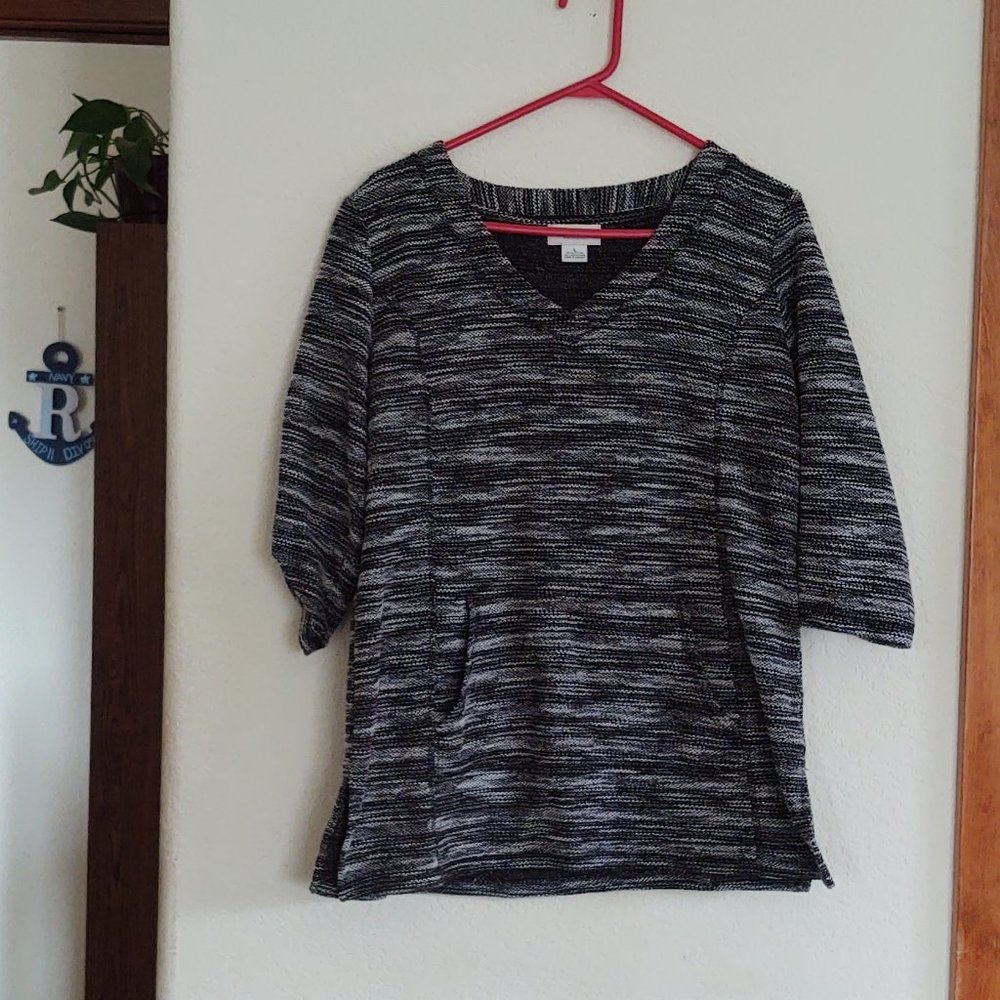 LIZ CLAIBORNE WEEKEND WEIGHTED KNIT PULLOVER TUNIC KANGAROO POUCH TOP